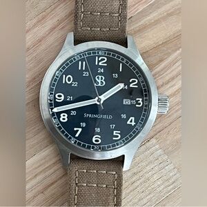 Smith & Bradley Men's Rare Vintage Watch Stainless Case Canvas Strap Black Dial